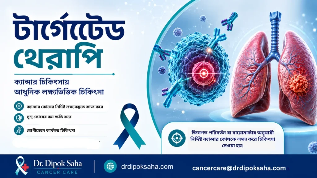 টার্গেটেড থেরাপি নিয়ে বাংলা মেডিকেল awareness poster যেখানে targeted cancer cell illustration দেখানো হয়েছে