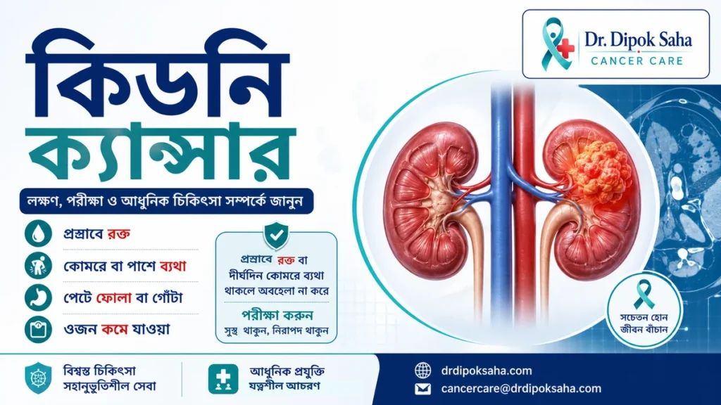 কিডনি ক্যান্সারের লক্ষণ, পরীক্ষা ও চিকিৎসা সম্পর্কে সচেতনতামূলক বাংলা মেডিকেল পোস্টার